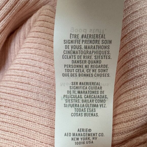 Aerie AE Pink Ribbed Knit Rosette V Neck Long Sleeve Ruche Tie Crop Sweater - Picture 14 of 17